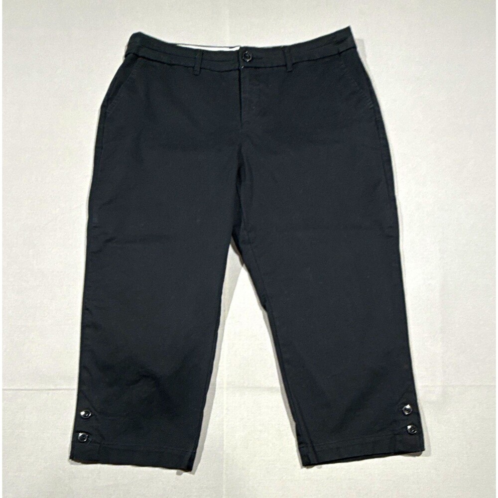 Croft & Barrow Women's Black Stretch Capri Pants Flat Front Pockets Size 14